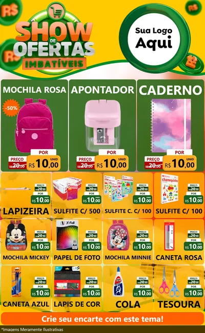 Modelo de Encarte para Encarte Grande com o tema Show de Ofertas Imbatíveis para Papelaria