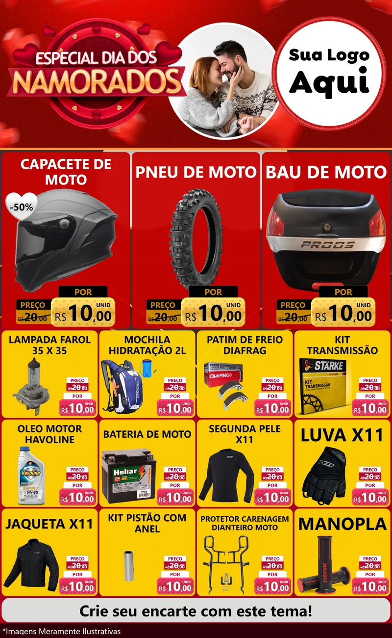 Modelo de Encarte para Encarte Grande com o tema Especial Dia Dos Namorados para Moto peças