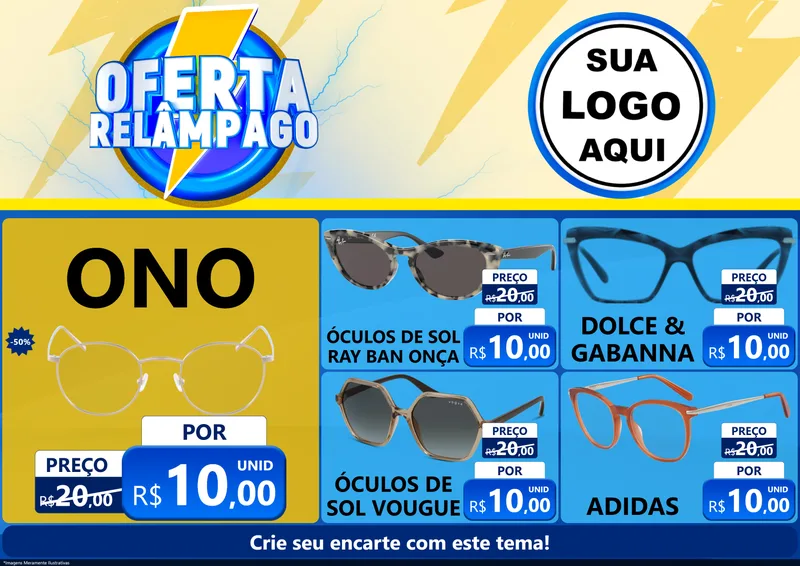 Modelo de Encarte para Encarte A4 Horizontal com o tema Oferta Relâmpago para Óticas