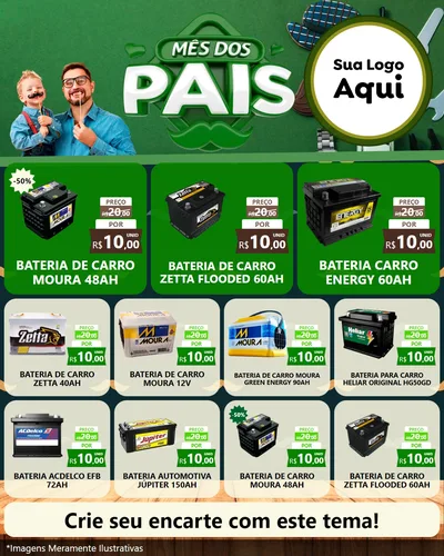 Modelo de Rede Social para Feed Instagram com o tema Mês dos Pais para Baterias Elétricas