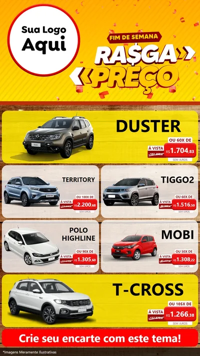 Modelo de TV para TV Vertical com o tema Fim de Semana Rasga Preços para Concessionaria de Carros