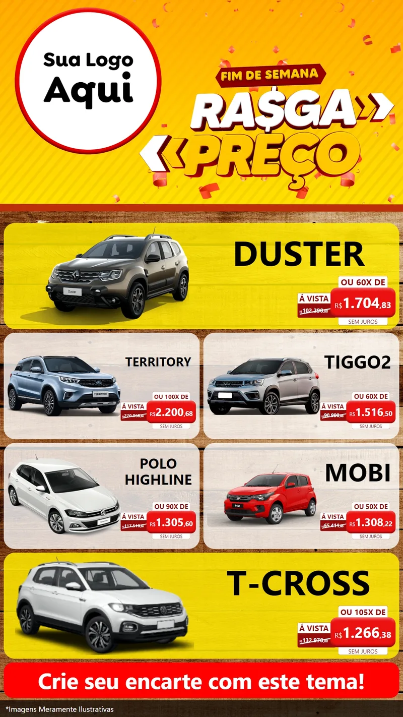 Modelo de TV para TV Vertical com o tema Fim de Semana Rasga Preços para Concessionaria de Carros