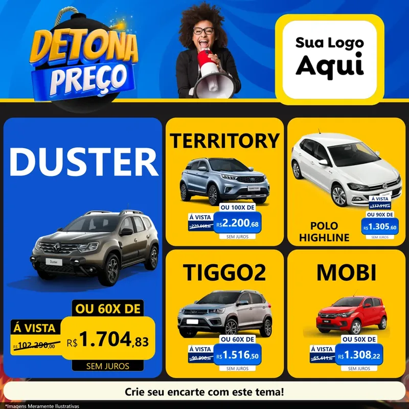 Modelo de Rede Social para Feed Facebook com o tema Detona Preços para Concessionaria de Carros