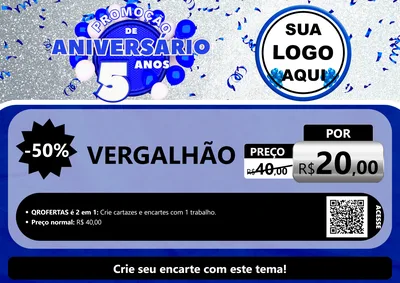 Modelo de Cartaz para Cartaz A4 Horizontal com o tema Promoção de Aniversário - 5 Anos para Ferragens