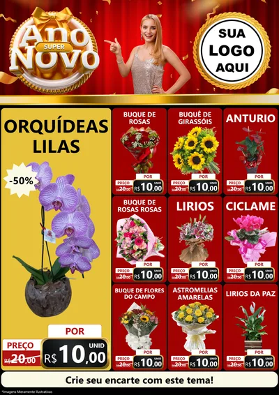 Modelo de Encarte para Encarte A4 Vertical com o tema Super Ano Novo para Floricultura e jardim