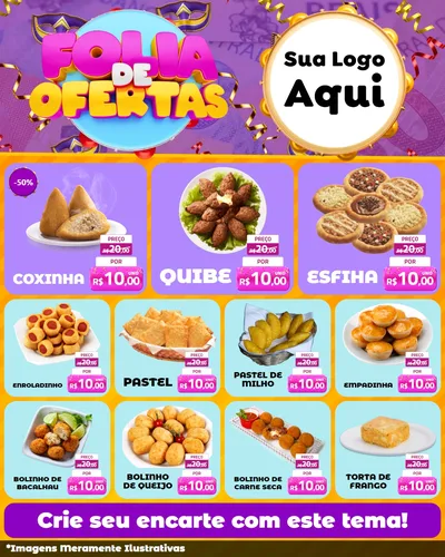 Modelo de Rede Social para Feed Instagram com o tema Folia de Ofertas para Salgadaria