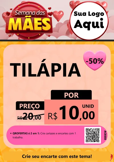 Modelo de Cartaz para Cartaz A4 Vertical com o tema Semana das Mães para Peixaria