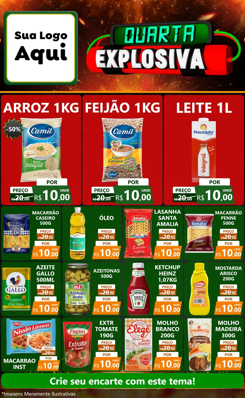 Modelo de Encarte para Encarte Grande com o tema Quarta Explosiva para Supermercado