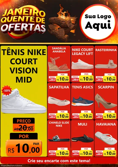 Modelo de Encarte para Encarte A4 Vertical com o tema Janeiro Quente de Ofertas para Calçados