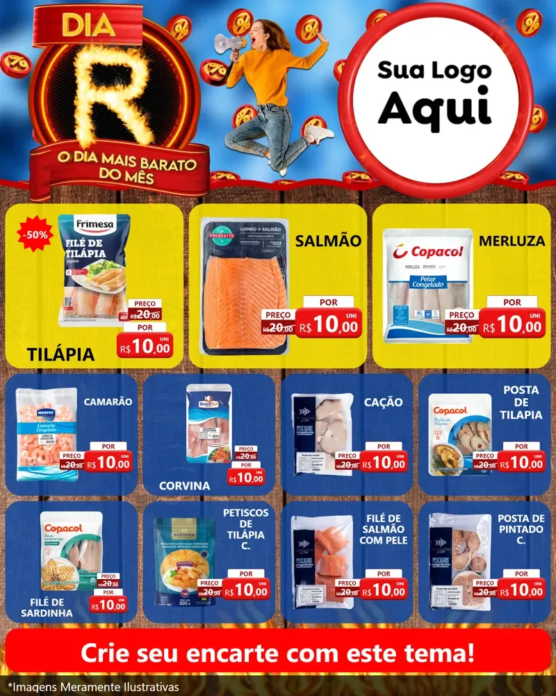 Modelo de Rede Social para Feed Instagram com o tema Dia R - O Dia Mais Barato Do Mês para Peixaria