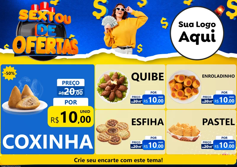 Modelo de Encarte para Encarte A4 Horizontal com o tema Sextou de Ofertas para Salgadaria