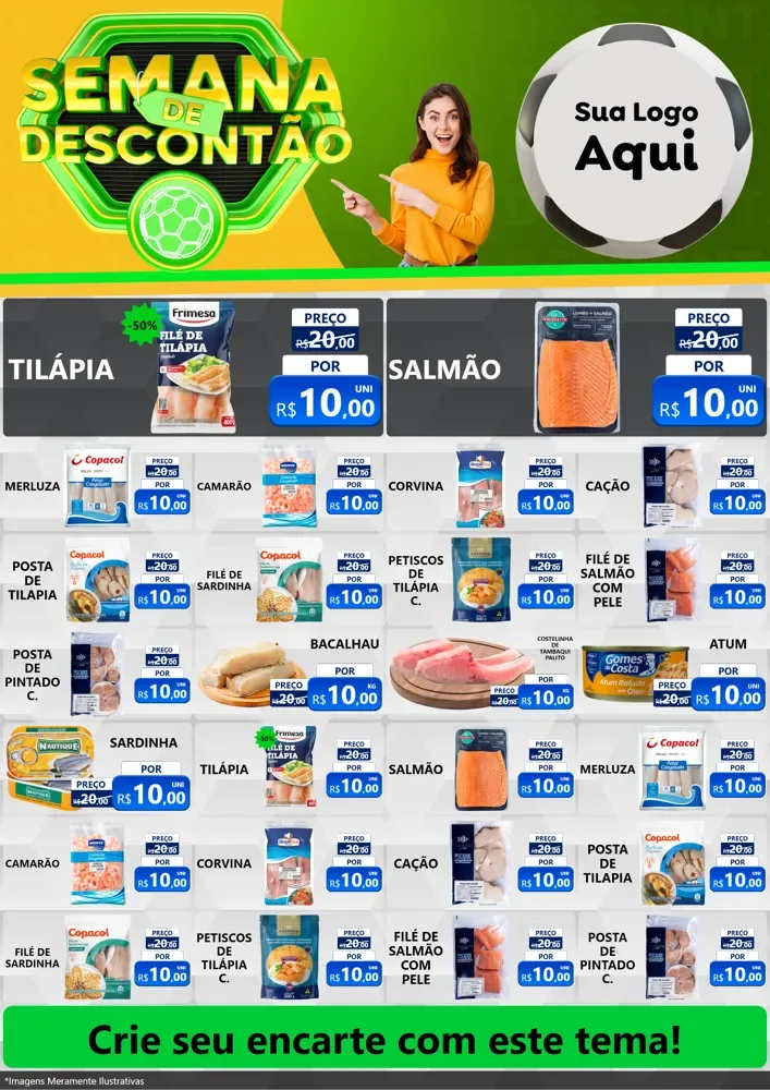 Modelo de Encarte para Encarte A4 Vertical com o tema Semana de Descontão - Copa para Peixaria