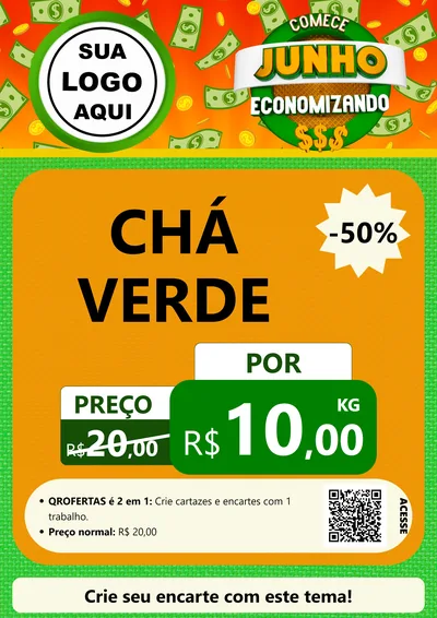 Modelo de Cartaz para Cartaz A4 Vertical com o tema Comece Junho Economizando para Produtos Naturais
