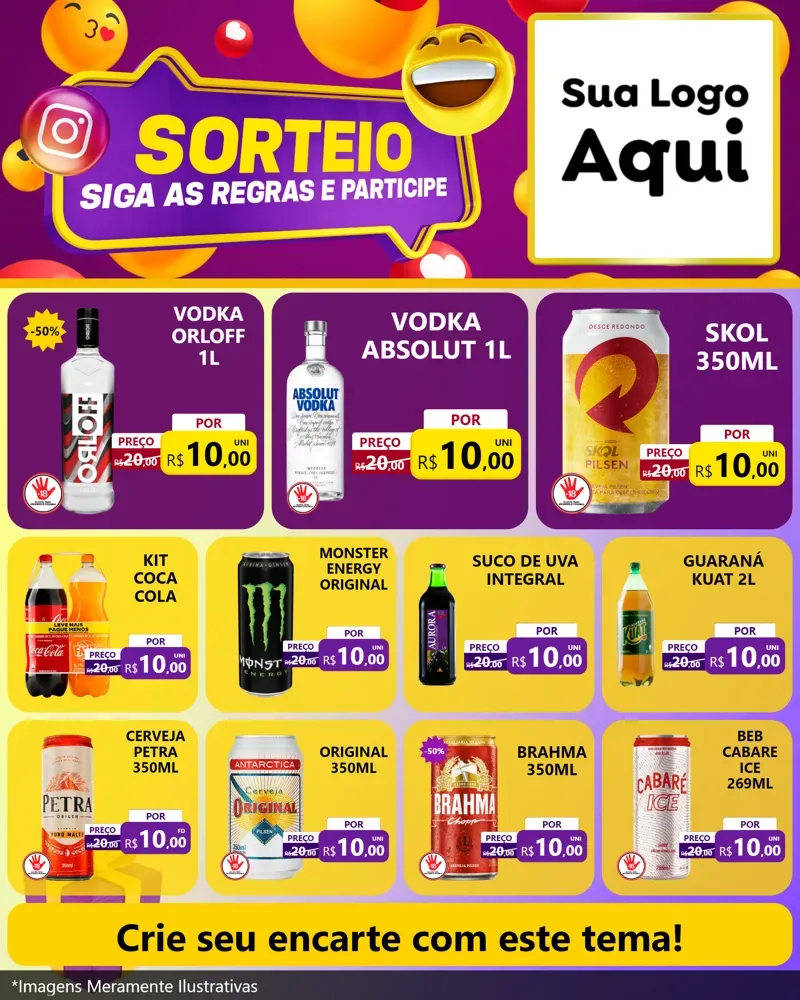 Modelo de Rede Social para Feed Instagram com o tema Sorteio para Distribuidora de bebidas