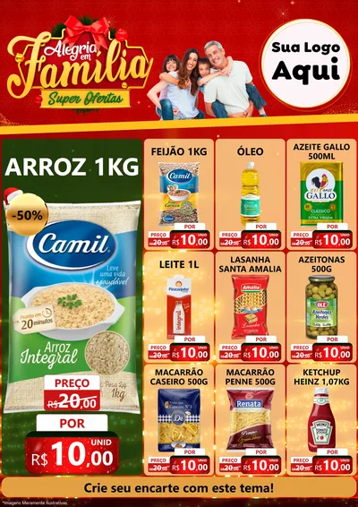Modelo de Encarte para Encarte A4 Vertical com o tema Alegria em Família Super Ofertas - Natal para Supermercado