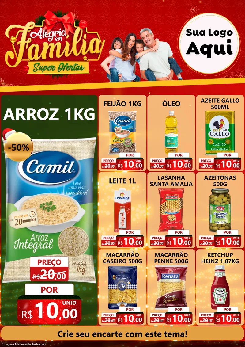 Modelo de Encarte para Encarte A4 Vertical com o tema Alegria em Família Super Ofertas - Natal para Supermercado