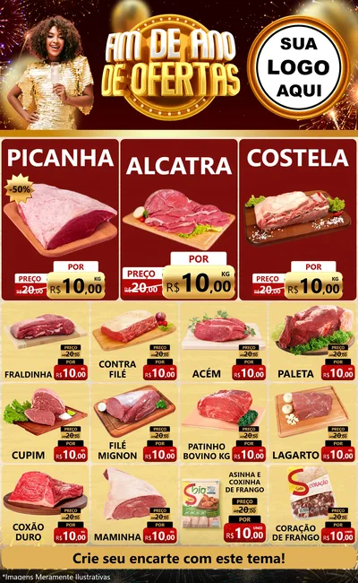Modelo de Encarte para Encarte Grande com o tema Fim de Ano de Ofertas para Açougue