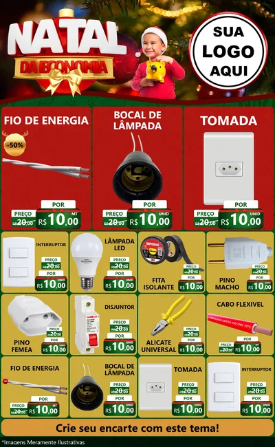 Modelo de Encarte para Encarte Grande com o tema Natal da Economia para Materiais Elétricos