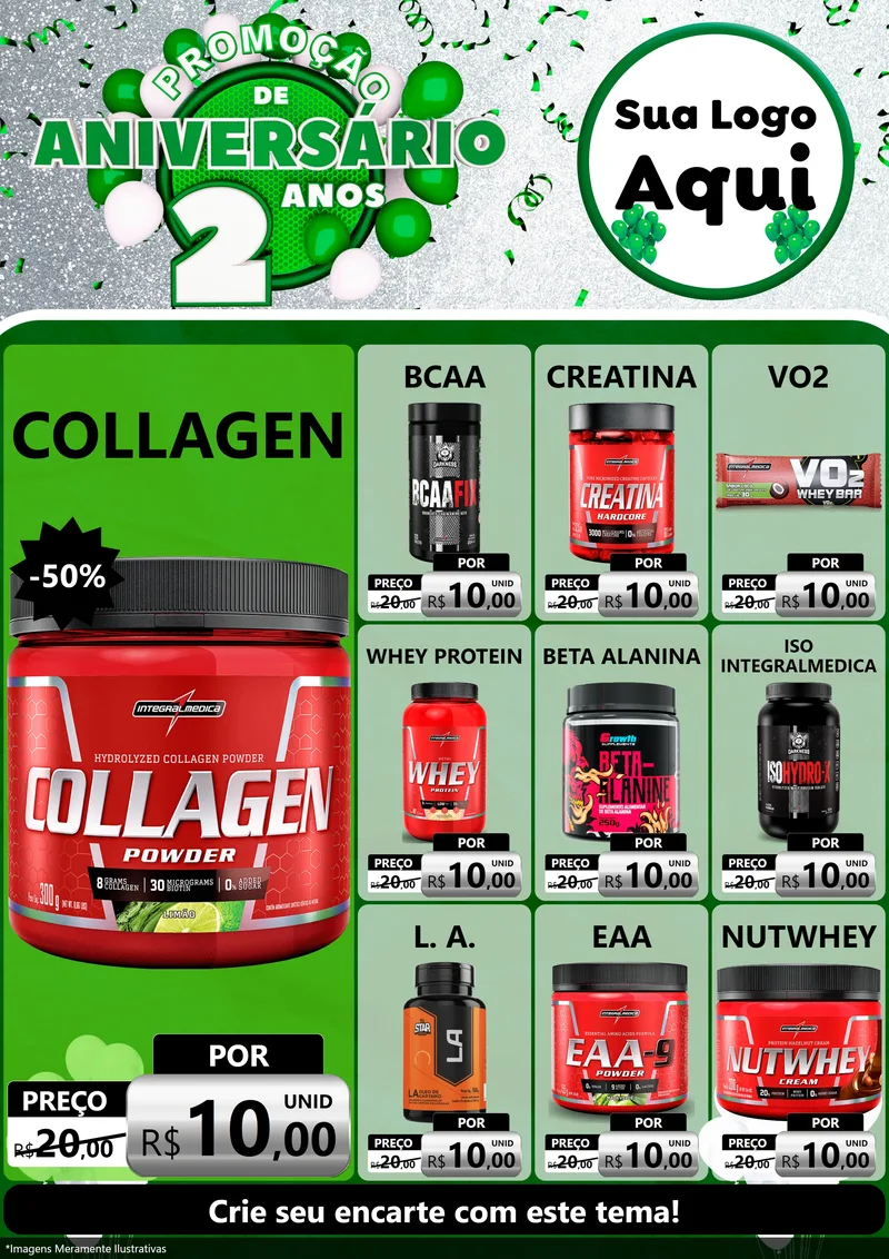 Modelo de Encarte para Encarte A4 Vertical com o tema Promoção de Aniversário - 2 Anos para Suplementos alimentares