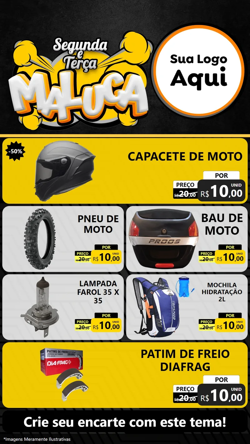 Modelo de TV para TV Vertical com o tema Segunda e Terça Maluca para Moto peças
