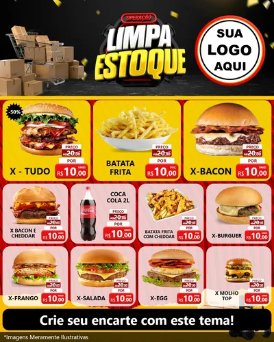 Modelo de Rede Social para Feed Instagram com o tema Operação Limpa Estoque para Hamburgueria
