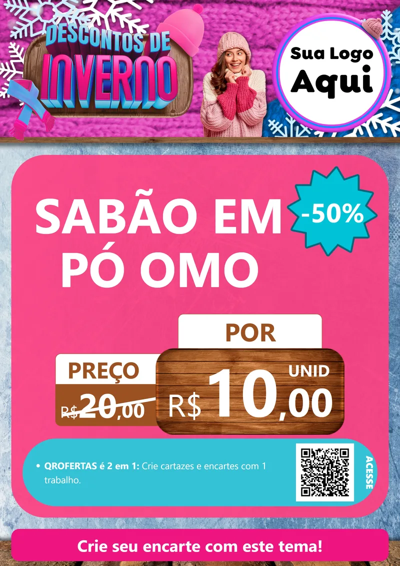 Modelo de Cartaz para Cartaz A4 Vertical com o tema Descontos de Inverno para Produtos de Limpeza