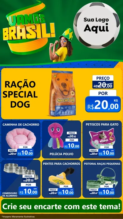 Modelo de Rede Social para Stories com o tema Vamos Brasil - Copa para Pet Shop