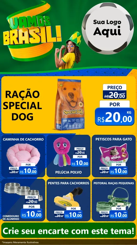Modelo de Rede Social para Stories com o tema Vamos Brasil - Copa para Pet Shop