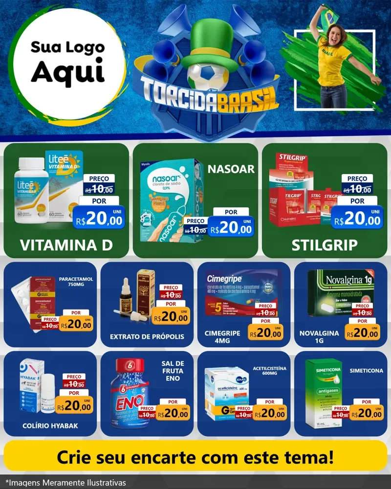 Modelo de Rede Social para Feed Instagram com o tema Torcida Brasil - Copa para Farmácia