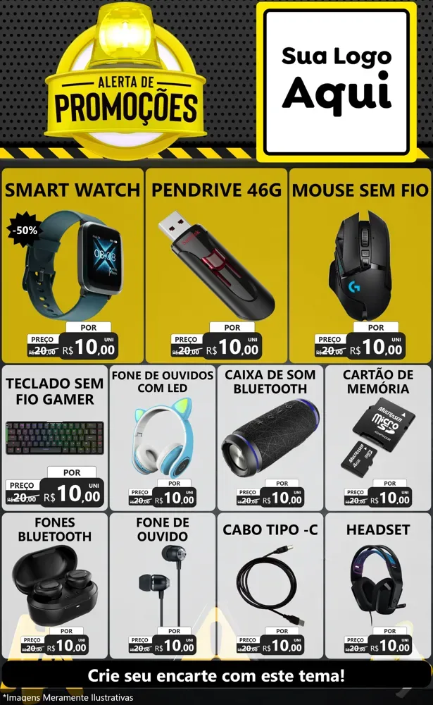 Modelo de Encarte para Encarte Grande com o tema Alerta de Promoções para Informática