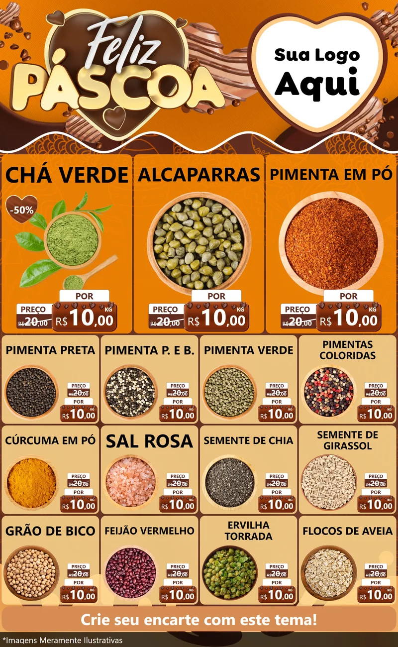 Modelo de Encarte para Encarte Grande com o tema Feliz Páscoa para Produtos Naturais