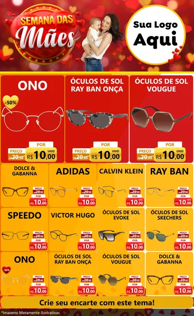 Modelo de Encarte para Encarte Grande com o tema Semana das Mães para Óticas