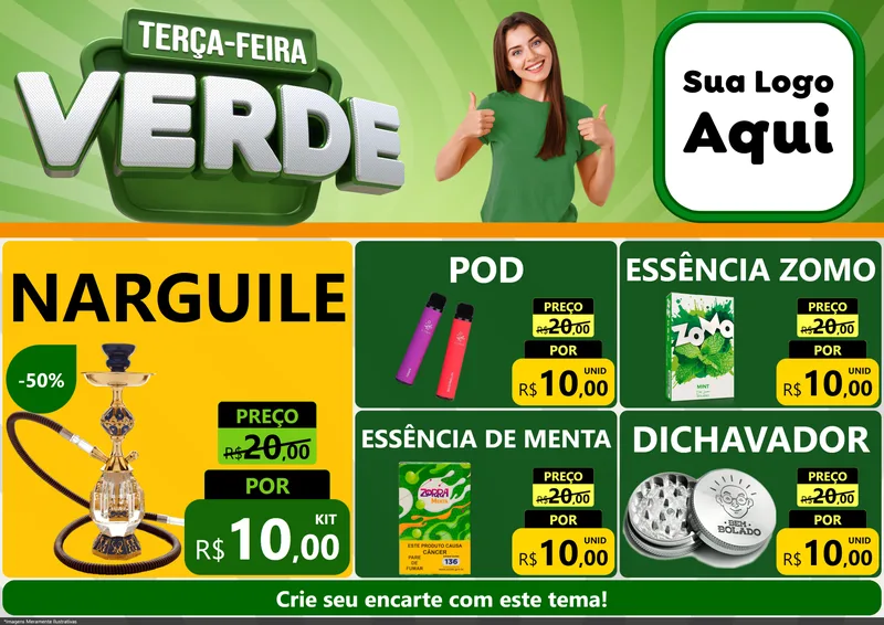 Modelo de Encarte para Encarte A4 Horizontal com o tema Terça - Feira Verde para Tabacaria