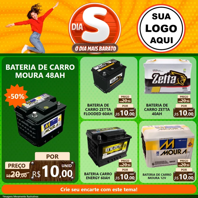 Modelo de Rede Social para Feed Facebook com o tema Dia S - O Dia Mais Barato para Baterias Elétricas