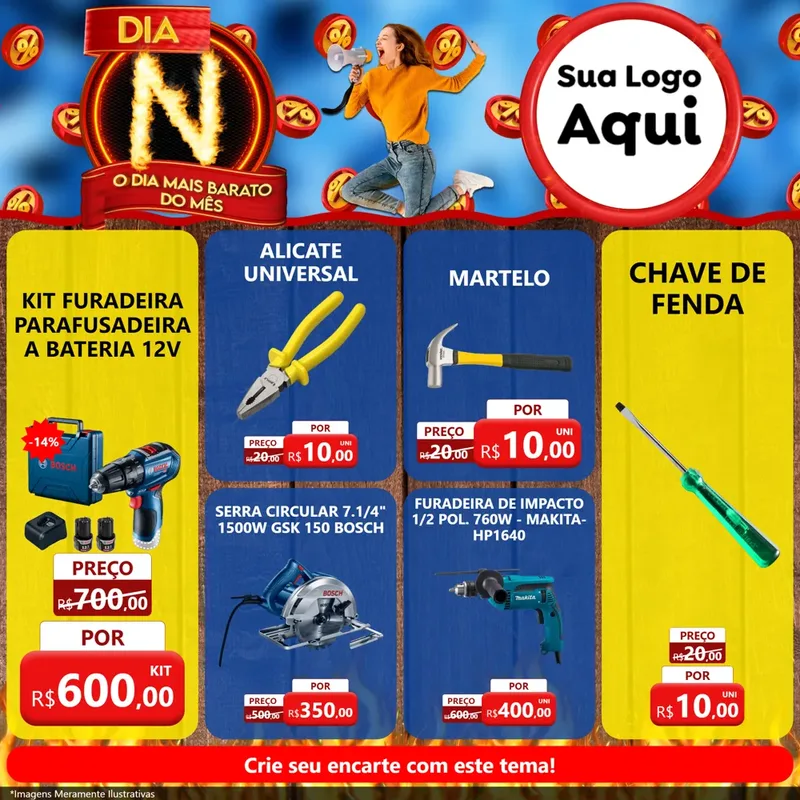 Modelo de Rede Social para Feed Facebook com o tema Dia N - O Dia Mais Barato Do Mês para Maquinas e Ferramentas