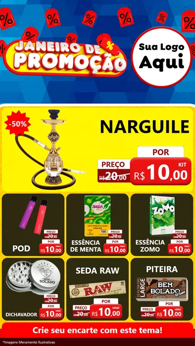 Modelo de Rede Social para Stories com o tema Janeiro de Promoção para Tabacaria