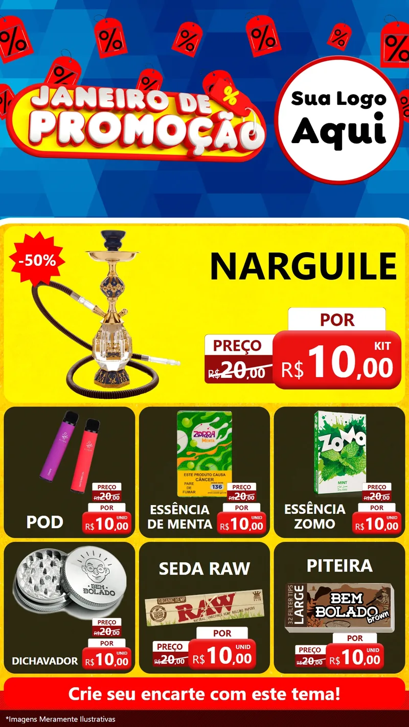 Modelo de Rede Social para Stories com o tema Janeiro de Promoção para Tabacaria