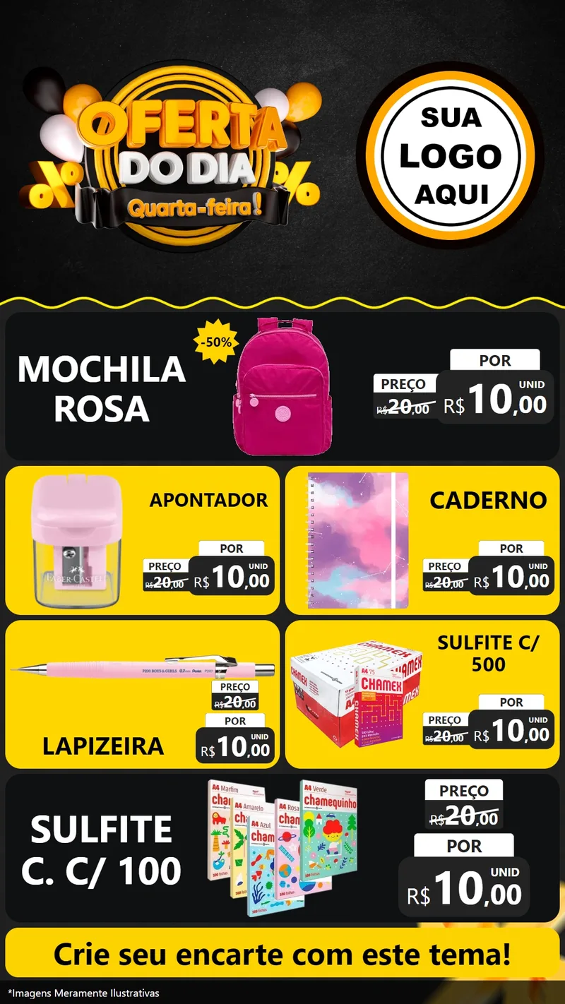 Modelo de TV para TV Vertical com o tema Oferta do Dia - Quarta Feira! para Papelaria