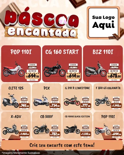 Modelo de Rede Social para Feed Instagram com o tema Páscoa Encantada para Concessionaria de Motos
