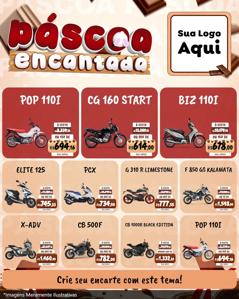 Modelo de Rede Social para Feed Instagram com o tema Páscoa Encantada para Concessionaria de Motos