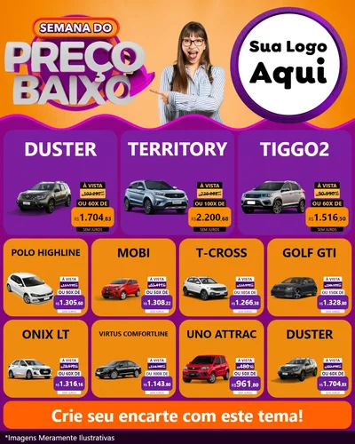 Modelo de Rede Social para Feed Instagram com o tema Semana do Preço Baixo para Concessionaria de Carros