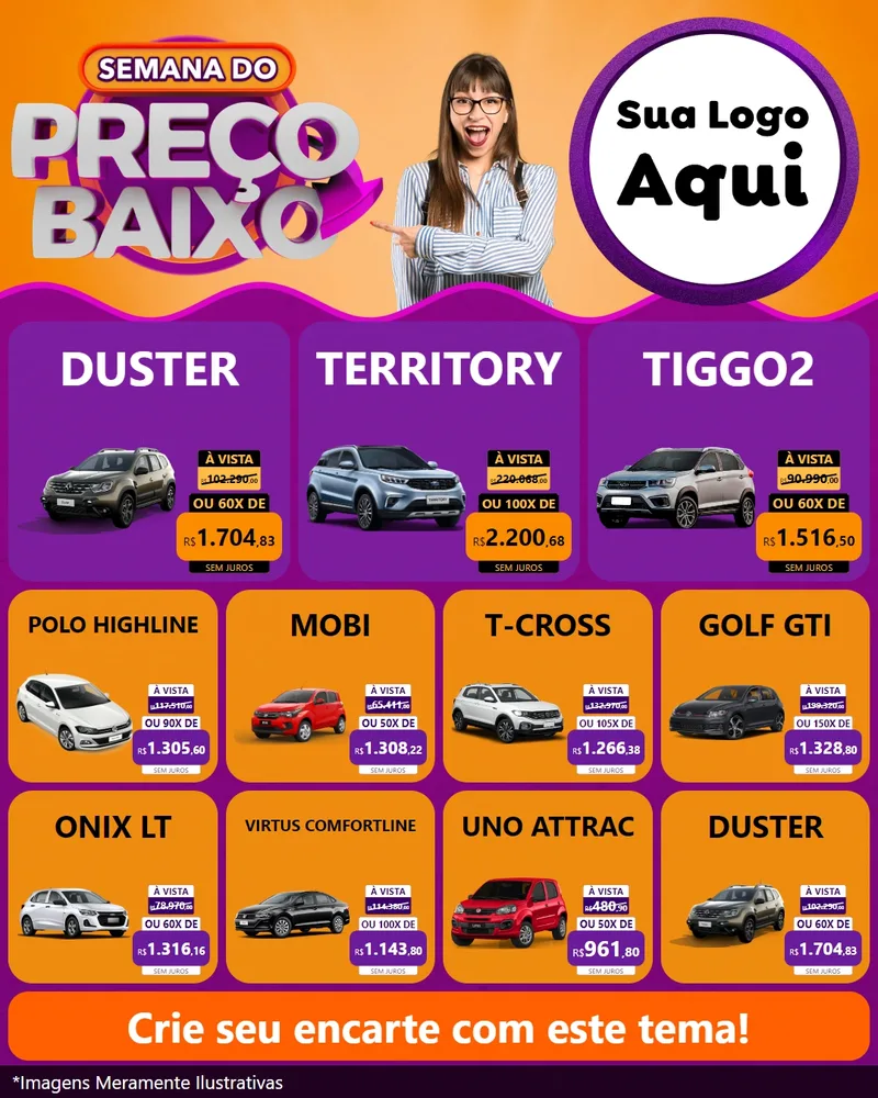 Modelo de Rede Social para Feed Instagram com o tema Semana do Preço Baixo para Concessionaria de Carros