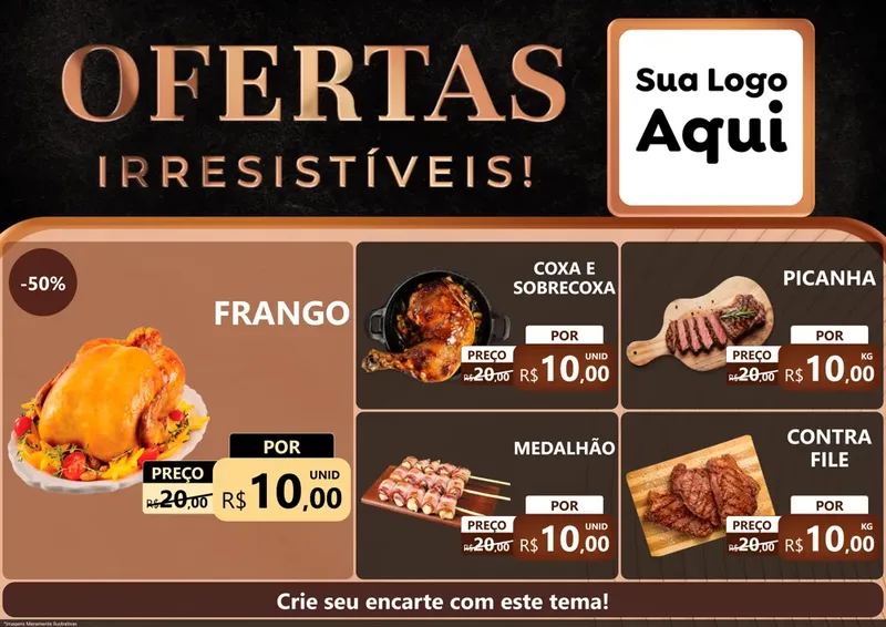Modelo de Encarte para Encarte A4 Horizontal com o tema Ofertas Irresistíveis! para Assados