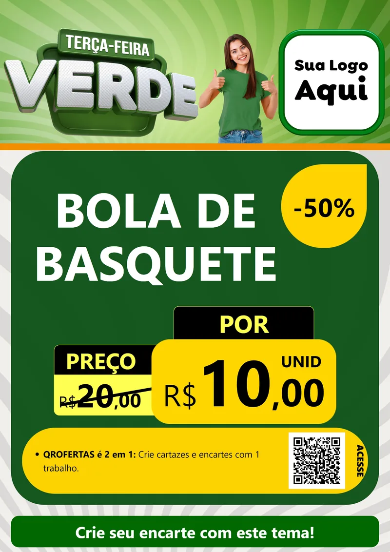 Modelo de Cartaz para Cartaz A4 Vertical com o tema Terça - Feira Verde para Artigos Esportivos