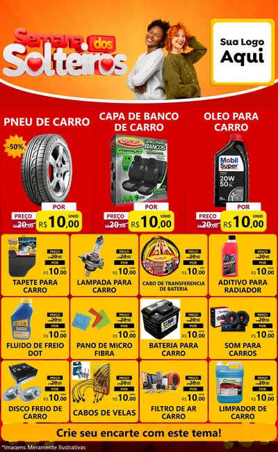 Modelo de Encarte para Encarte Grande com o tema Semana dos Solteiros para Auto peças