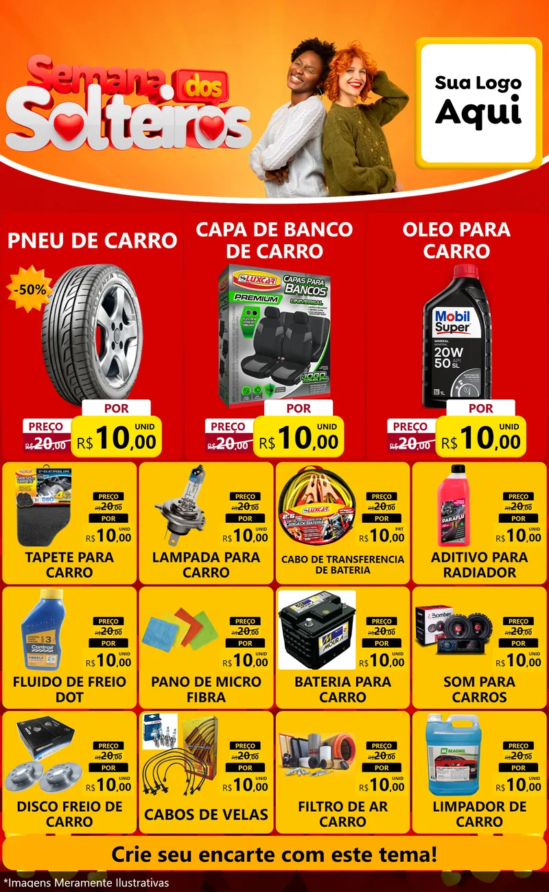 Modelo de Encarte para Encarte Grande com o tema Semana dos Solteiros para Auto peças