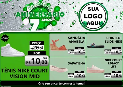 Modelo de Encarte para Encarte A4 Horizontal com o tema Promoção de Aniversário - 7 Anos para Calçados