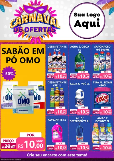 Modelo de Encarte para Encarte A4 Vertical com o tema Carnaval de Ofertas para Produtos de Limpeza