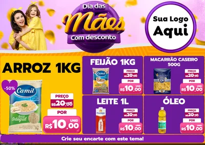 Modelo de Encarte para Encarte A4 Horizontal com o tema Dia das Mães com Desconto para Supermercado