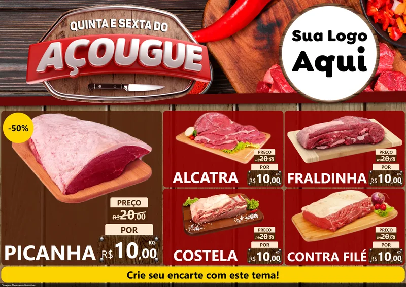 Modelo de Encarte para Encarte A4 Horizontal com o tema Quinta e Sexta do Açougue para Açougue